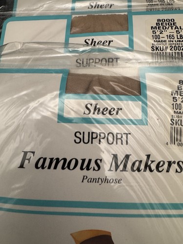 3 Pair SHEER FAMOUS MAKER Beige PANTYHOSE (Med-TALL 5' 2"-5'8”) 100- 1651bs - Picture 6 of 9
