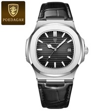 POEDAGAR Men’s Square Watch Quartz Luminous Leather Strap Waterproof Watch Best