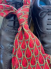 PAUL FREDRICK 100 Silk Designer Tie Red, Blue, Silver, Gold Geometric USA