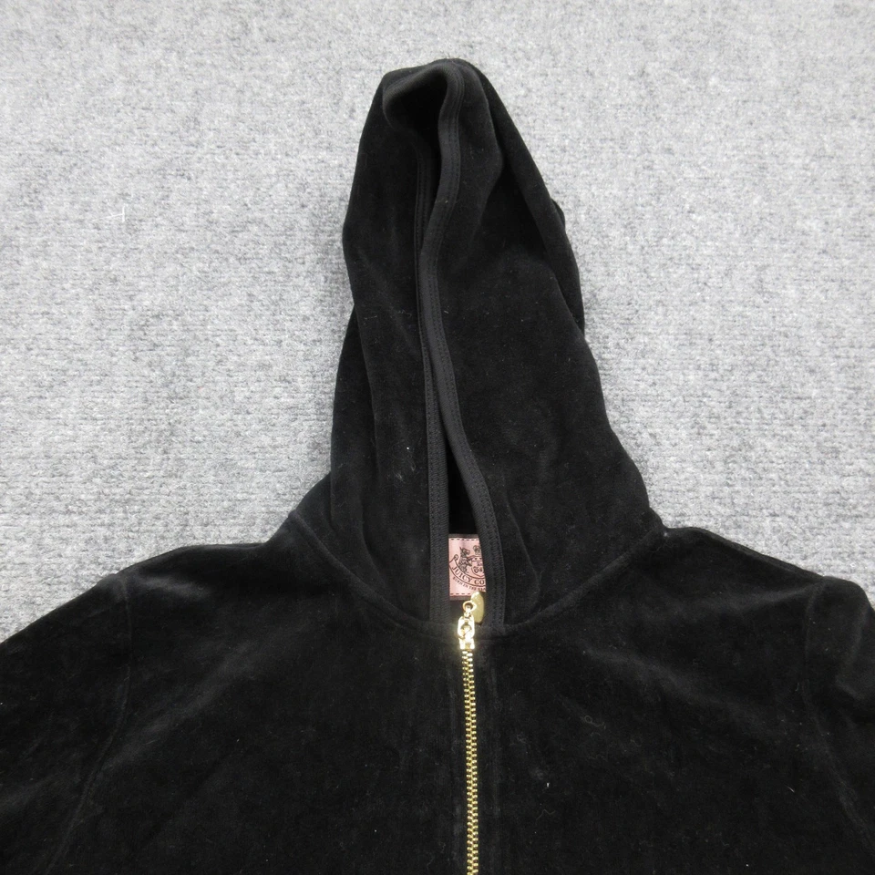 Sudadera con Capucha Juicy Couture Para Mujer Grande Negra Terciopelo Cremallera Completa Dorada Hecha en EE. UU. Y2K Retro Foto 3 de 4