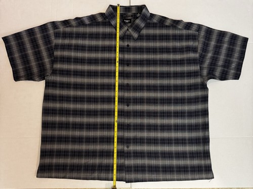 Haggar Men's Size 4X Black N Gray Plaid 1 Pocket 100% Poly Button Dress Shirt - Picture 2 of 3