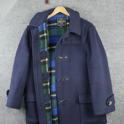 Gloverall Coat Mens 42 Blue Wool Original Duffle Toggle Plaid Lined England image 14