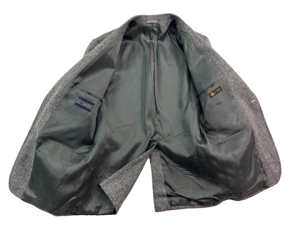 Chaqueta Blazer Abrigo Traje Deportivo Abrigo Lana EE. UU. Lana LEVIS 40R Gris Espiga Tweed Foto 4 de 4