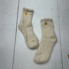 You Are Awesome Beige 1pc Gold Heart Embroidered Fuzzy Socks Womens One Size NEW
