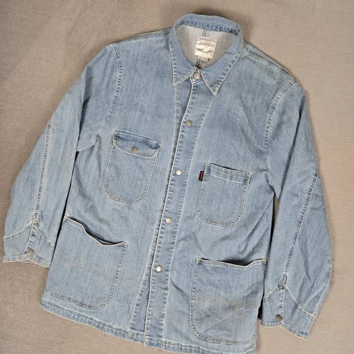 Gramicci Denim Coverall Chore Jacket Mens Medium Blue Light Wash Snap Barn Coat - product listing photo