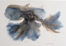 Large  Abstract Mixed Media Ink & Metallic Pigment on paper 