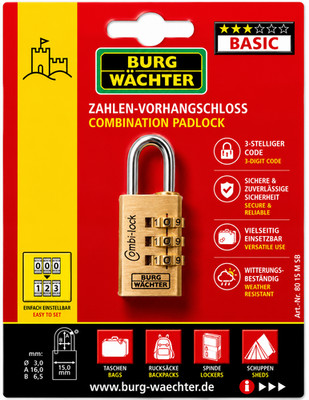 Burg-Wächter Combi Lock Zahlenschloss Vorhängeschloss 3-Stellig Reise Schloss