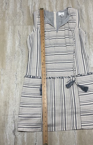 Greylin Womens Size S Blue Beige Striped Sheath Mini Tank Dress Tasseled - Picture 5 of 14