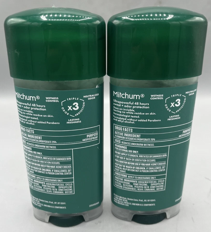 Lote de 2 antitranspirantes y desodorantes Mitchum para hombre protección contra olores sin perfume Foto 3 de 4