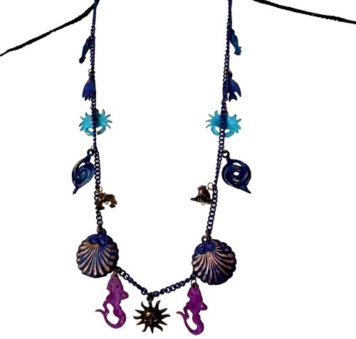 Whimsy Sea Life Halskette Krabbe Meerjungfrau Muschel Frosch Sonne lila Kette Strand - Bild 7 von 8