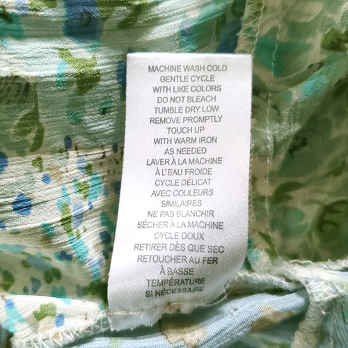 Floral Crinkle Ruffle Blouse L Green Blue Watercolor Abstract Boho Vintage Y2K - Picture 7 of 7