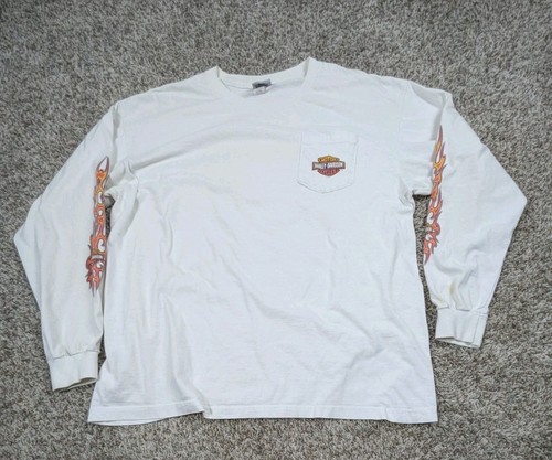 Camicia Vintage Harley Davidson Uomo 2XL Bianco Holoubek Fiamme Maniche Lunghe Y2K - Foto 2 di 9