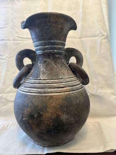 HAND MADE POTTERY JAR VASE URN WITH TWO RING HANDLES - Picture 9 of 9