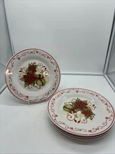 Unmarked Poinsettia & Ornament / Christmas Design 4-Dinner Plates