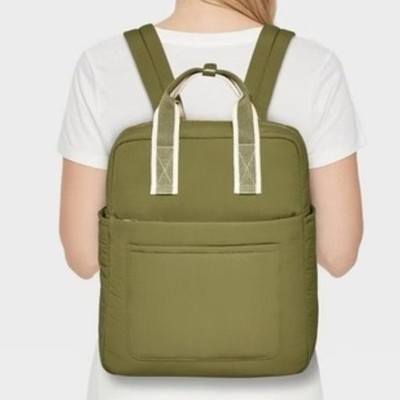 Universal Thread Square Commuter Backpack Olive Green Nylon Zip Closure New