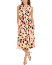 Anne Klein Women Jenna Midi Dress Floral Sleeveless Size S Red/Yellow $119 SALE