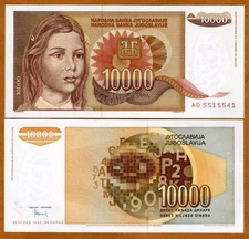 Yugoslavia, 10000 (10,000) Dinara, 1992, P-116, UNC Girl