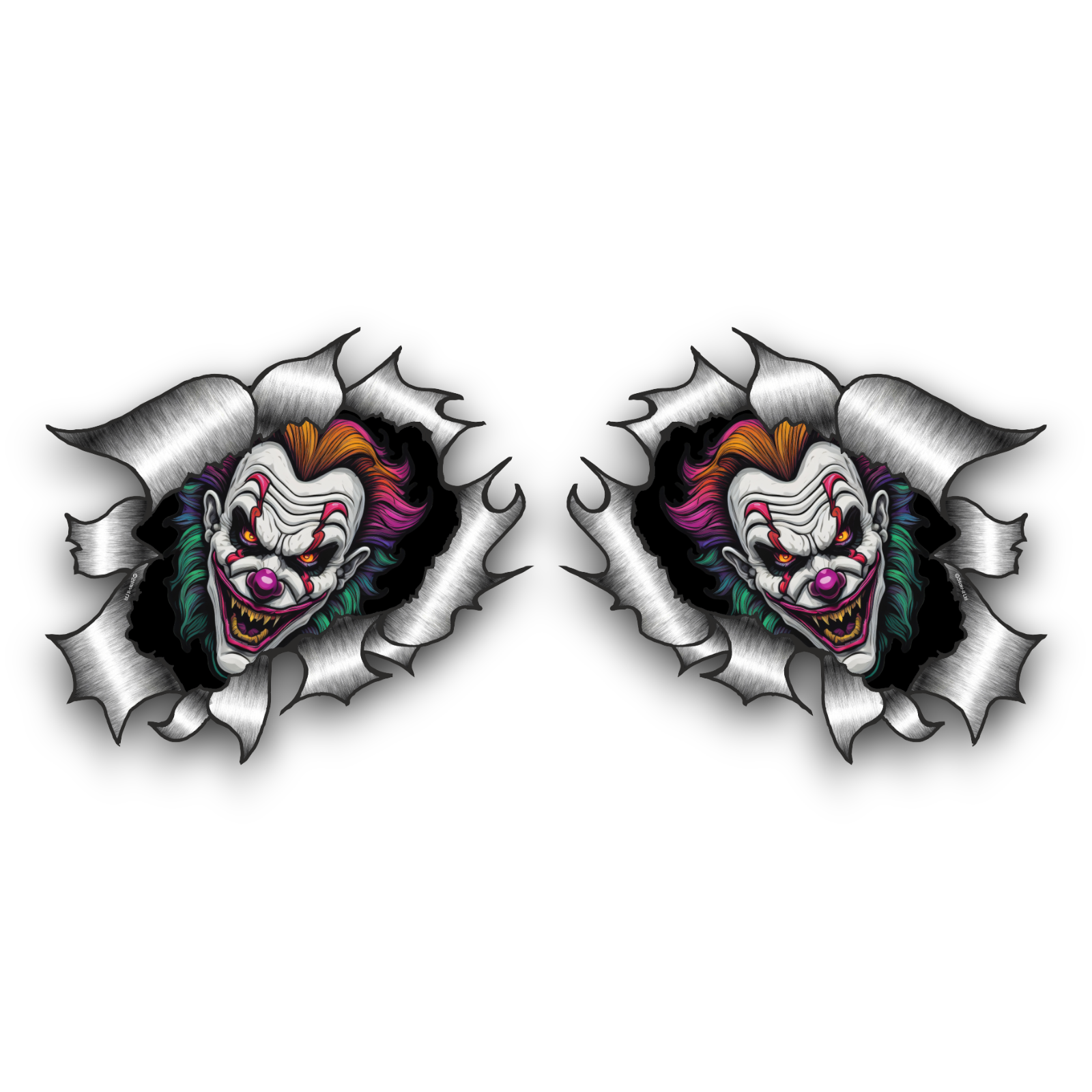 2x Small Angry Horror Clown Head Ripped Metal Vinyl Car Sticker Decals ...
