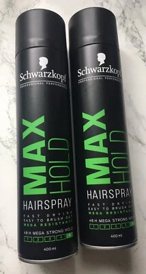 Schwarzkopf Max Hold Hairspray 2 x 400ml 48 Hour Strong Hold Hair Spray Level 5