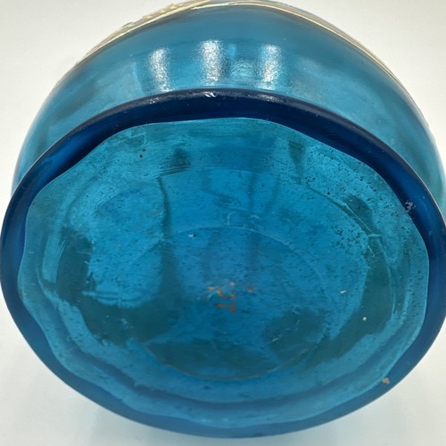 Pair Blue Bristol Glass Decanter Vases Enamel & Gold Gild Paint Ruffled Stoppers - Picture 17 of 24