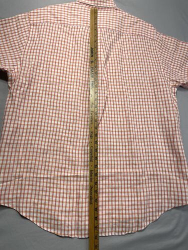 Brooks Brothers Camicia di Lino Irlandese Uomo Large L Manica Corta Quadri Arancione - Foto 12 di 12