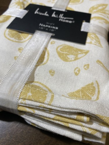 X4 Nicole Miller Home NEW!!! Cotton Napkins LEMON Citrus 18” - Picture 2 of 7