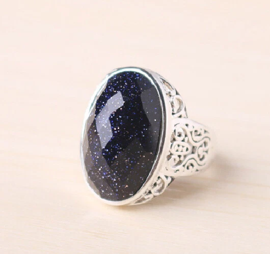 T08 Anello Avventurina Ovale Schlaufenmuster 925 Argento Sterling - Immagine 3 di 4