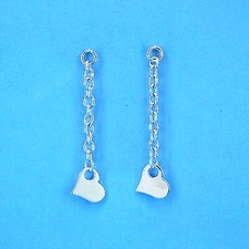 E221 Sterling Silver Heart Chain 2.25" Dangling Earrings New Solid 925