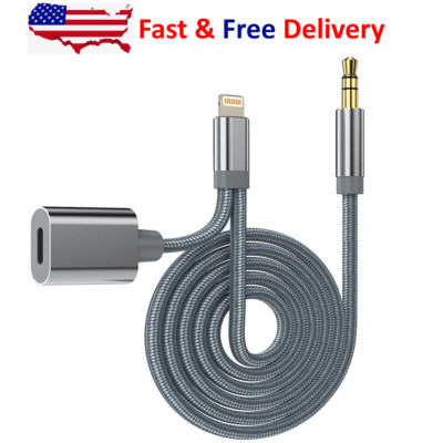 AUX and Charger Cable 2in1 Nylon Braided 3.5mm Headphone Jack Adapter for iPhone