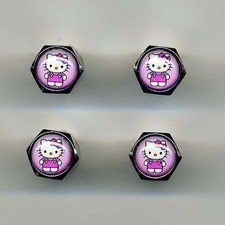 4 tapas de válvula de neumático de latón cromado Hello Kitty para automóvil y bicicleta Hello Kitty en rosa