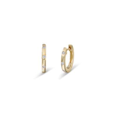  Ohrringe 14 Karat Weißgold Huggies mit Diamanten 0,07 ctw