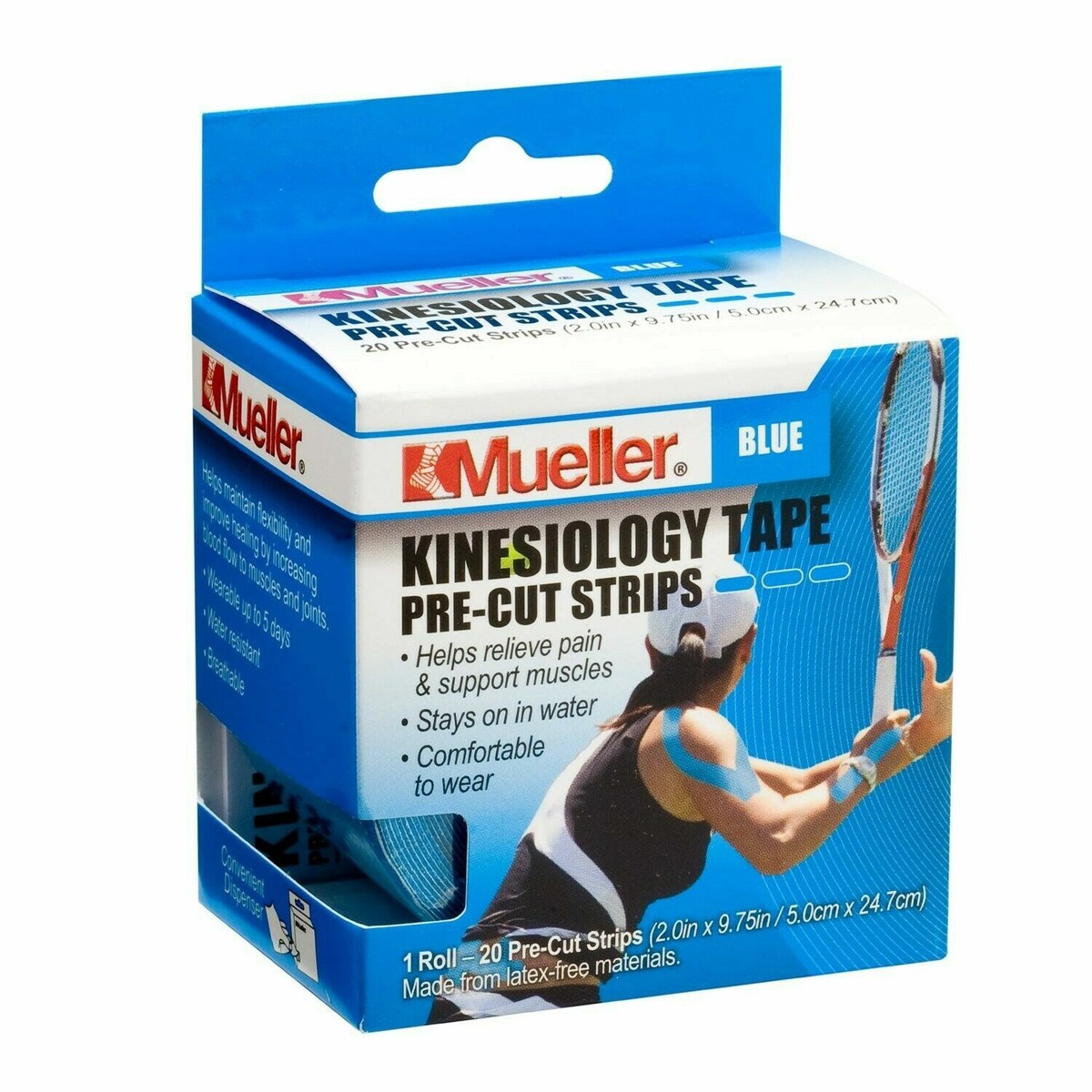 Mueller Pre-Cut Kinesiology Tape, Blue, 20 pre-cut pieces Mueller Pre-Cut Kinesiology Tape, Blue, 20 pre-cut pieces
