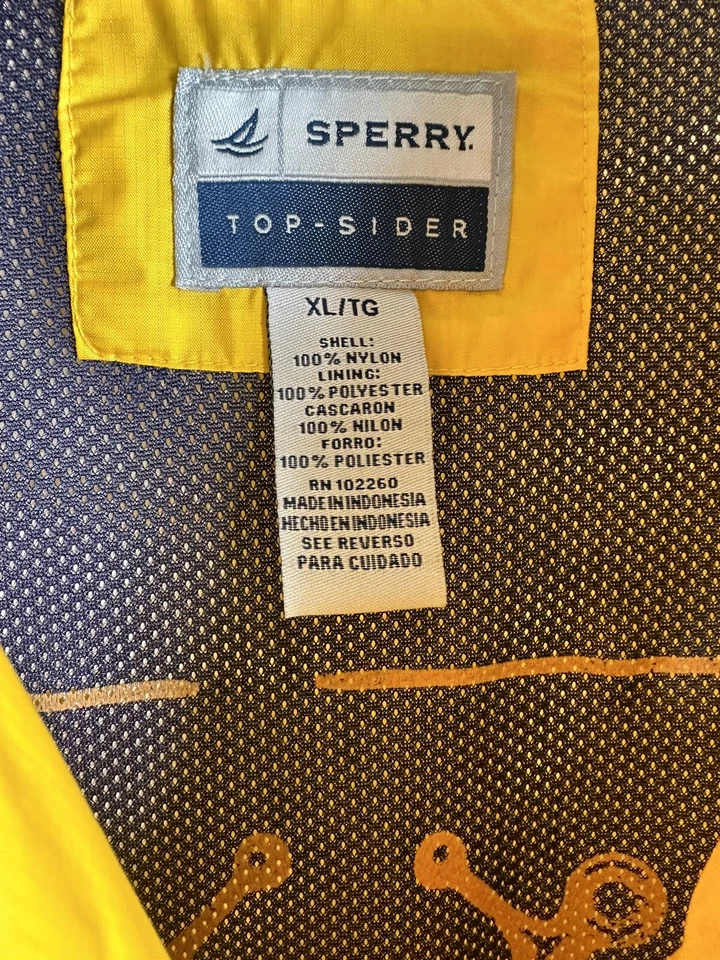 Chaqueta Sperry Top Sider Para Hombre XL Amarillo Brillante Cremallera Completa Cortavientos Lluvia Cremallera Foto 3 de 4