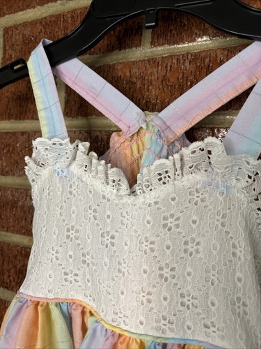 Vintage Michelle Lynn Girls Shirt Lace Rainbow Pastel Plaid 4 - Picture 2 of 8