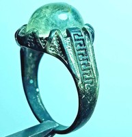 BEAUTIFUL POST MEDIEVAL VINTAGE SILVERED SEAL RING WITH STONE INSERT