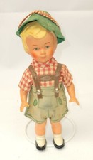 German Boy Celluloid Doll Dressed in Lederhosen and Green Hat Feather MW Germany