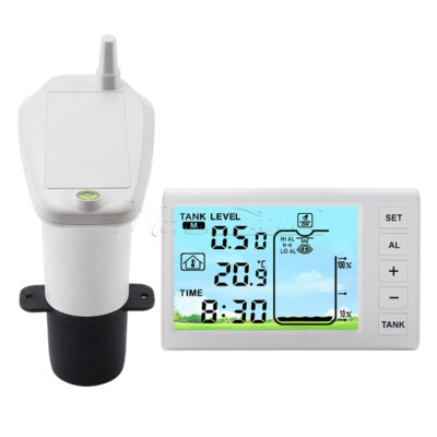 Solar Ultrasonic Level Guage Home LCD Water Level Meter Temperature Alarm Clock