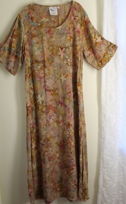 Red Threads Sz L Batik Rayon Artsy Indonesia Long Beautiful Floral Dress Funky
