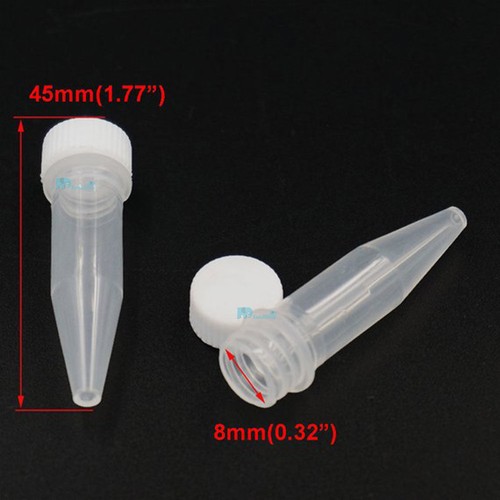1.5ml Plastic Test Tubes Clear Lab Vial Screw Container Sample Sharp End Cap - Picture 2 of 4