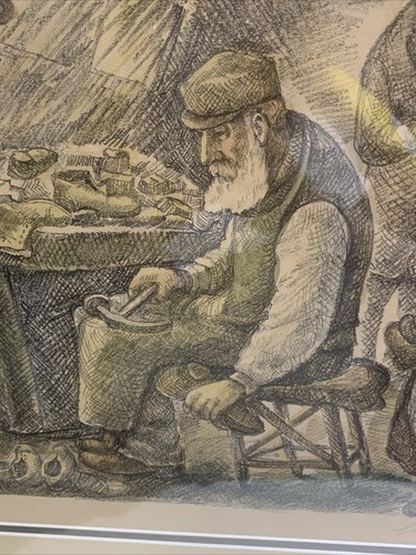 SIGNED Lithograph By CHAIM GOLDBERG SHTETL Jewish Scene 1960’s Fiedler Judaica - Picture 6 of 12