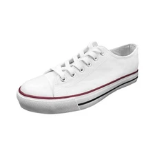 Women White Blank Low Top Red Rubber Sole Cotton Canvas Sneakers Casual Shoe