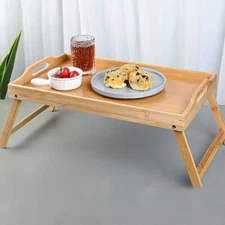 Bamboo Breakfast Lap Tray Over Bed Serving Tray Folding Legs Laptop Table US
