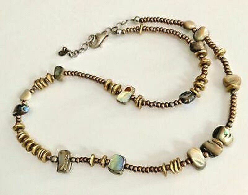 Silpada Necklace N1729 Abalone Shell Bronze Seed Beads Sterling Brass