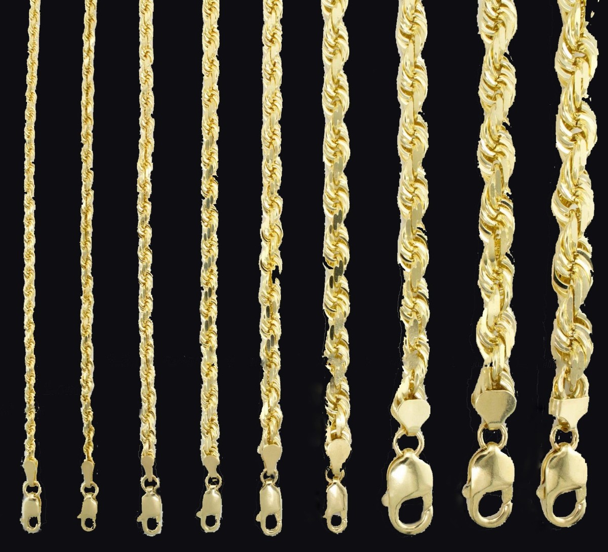 10k Gold Rope Chain 2mm-8mm Necklace 16-30 Inch men women