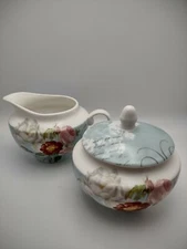 Stechcol Gracie China Robin's Egg Blue/Floral Butterfly Cream And Covered Sugar