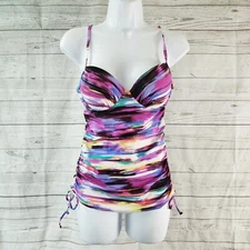 Assets by Sara Blakely Spanx Womens Tankini Top Sz Small Purple Black