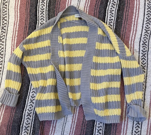 Sonoma Life + Style Women's Top Sweater Cardigan Open Front Medium Yellow Stripe