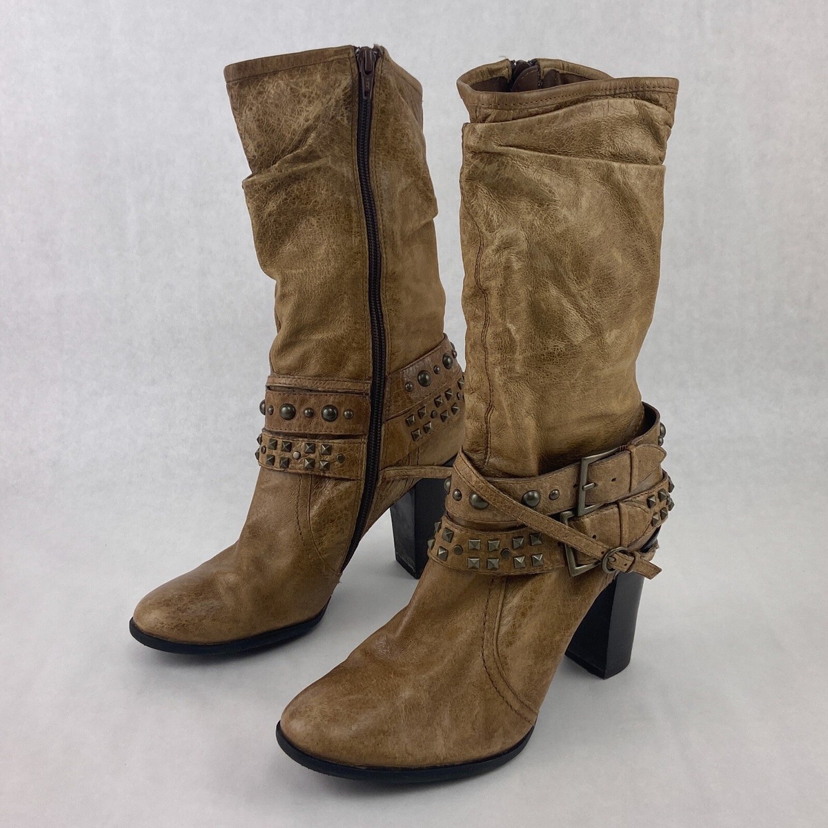 A.N.A Boots Womens 8 Brown Leather A New Approach Mid Calf 3.5 in