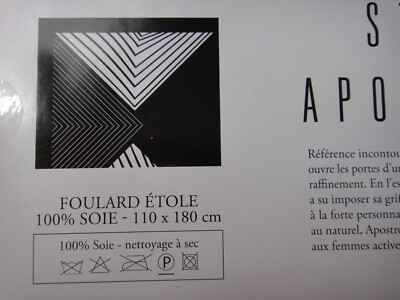 Foulard étole En Soie Et Laine Studio Apostrophe - 110x180 Cm - Noir Et Blanc Arabesques - Neuf