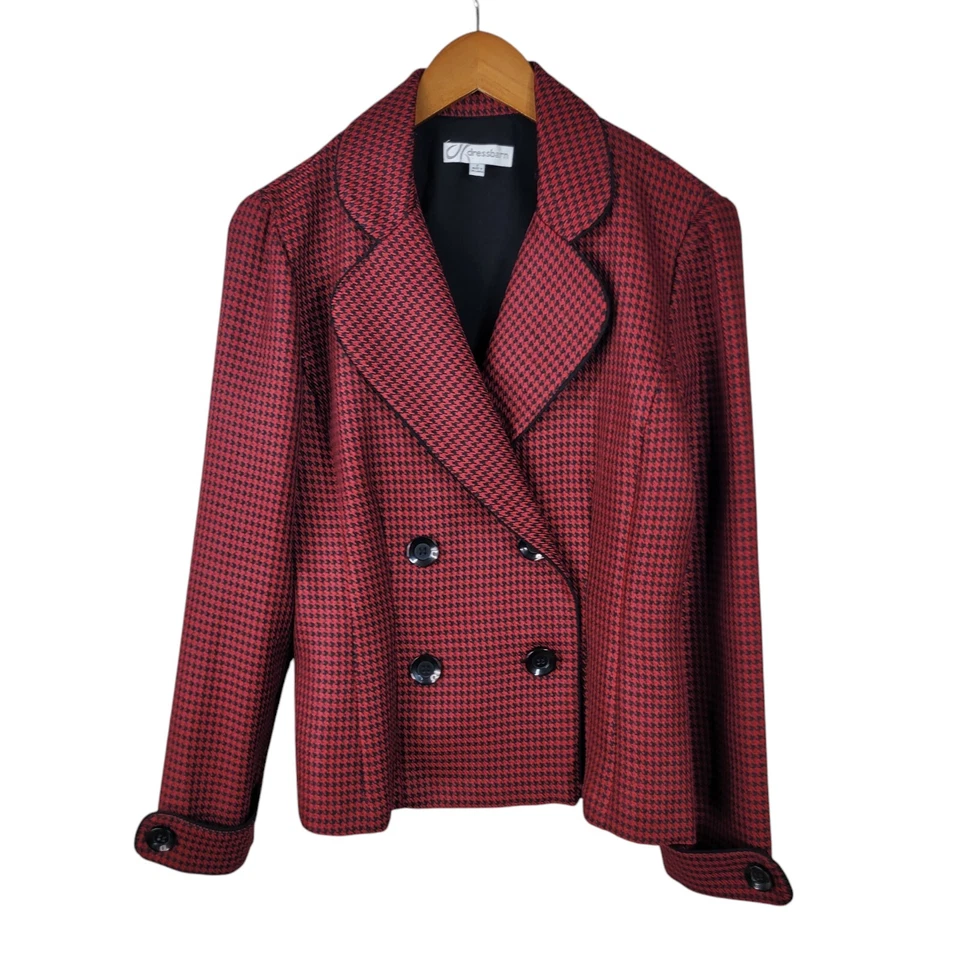 Chaqueta Blazer Vintage Talla 8 Mediana Roja Negra Pata de Gallo Cuadros Doble Pecho Foto 2 de 4